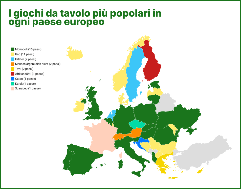 Mappa: i giochi da tavolo più popolari in Europa, per Paese