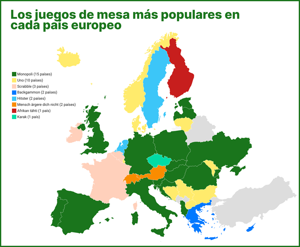 Mapa: los juegos de mesa más populares en Europa, por país