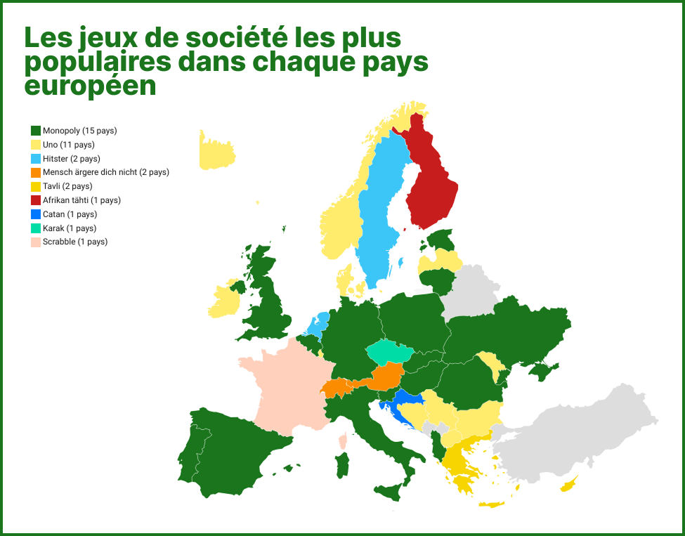 Carte : les jeux de société les plus populaires en Europe, par pays